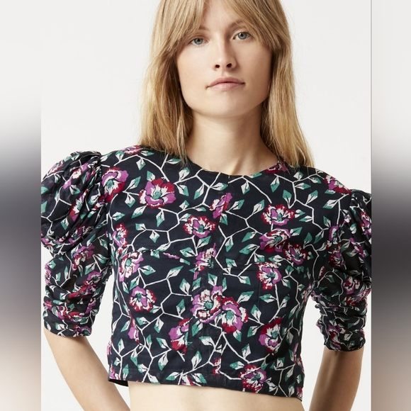 Isabel Marant Étoile Silva Floral Puff Sleeve Top NWT - Picture 2 of 10